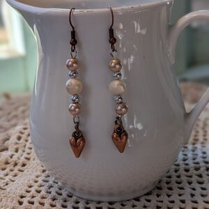 Hand Crafted Pearl and Copper Earrings
